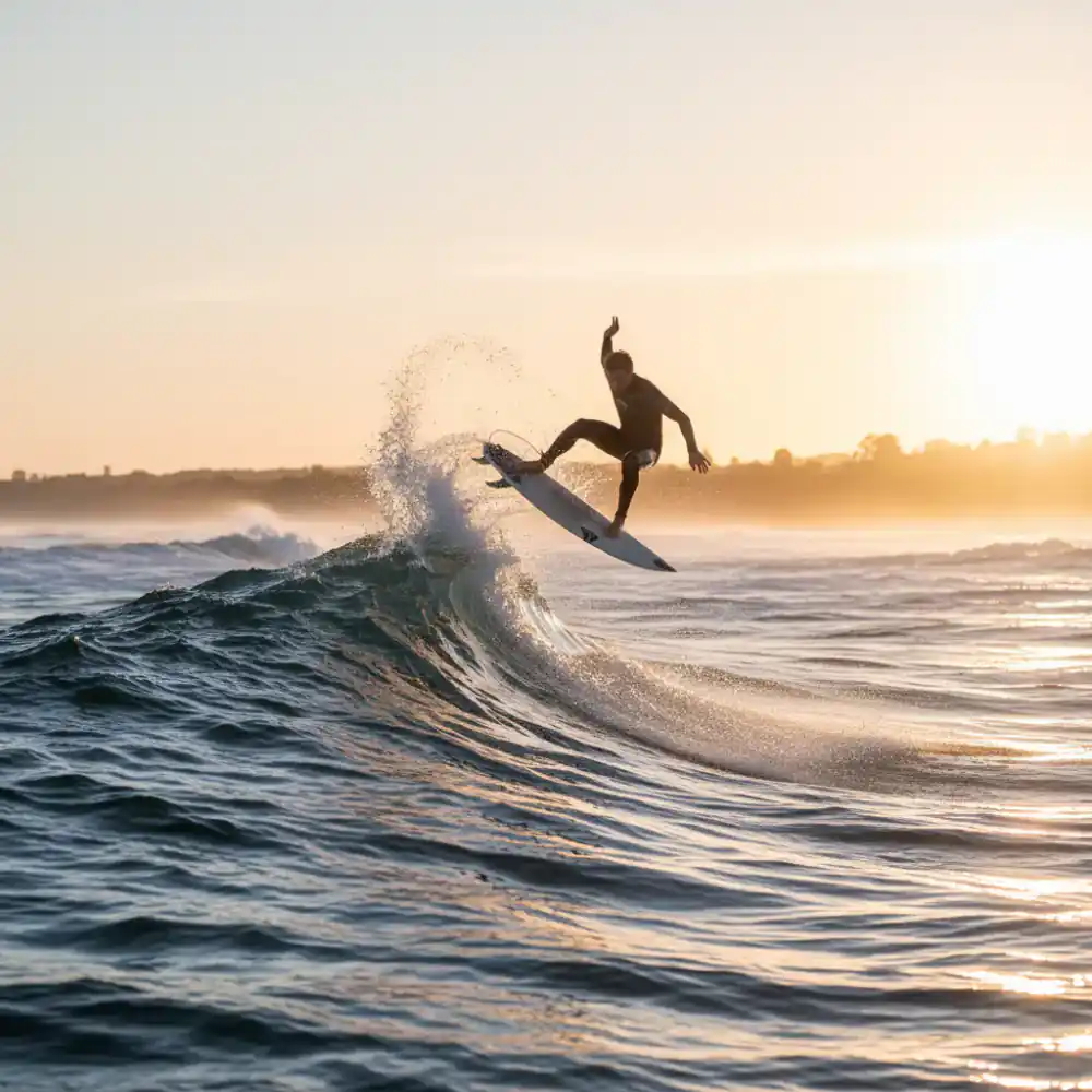 Surfer launching an aerial maneuver off the lip