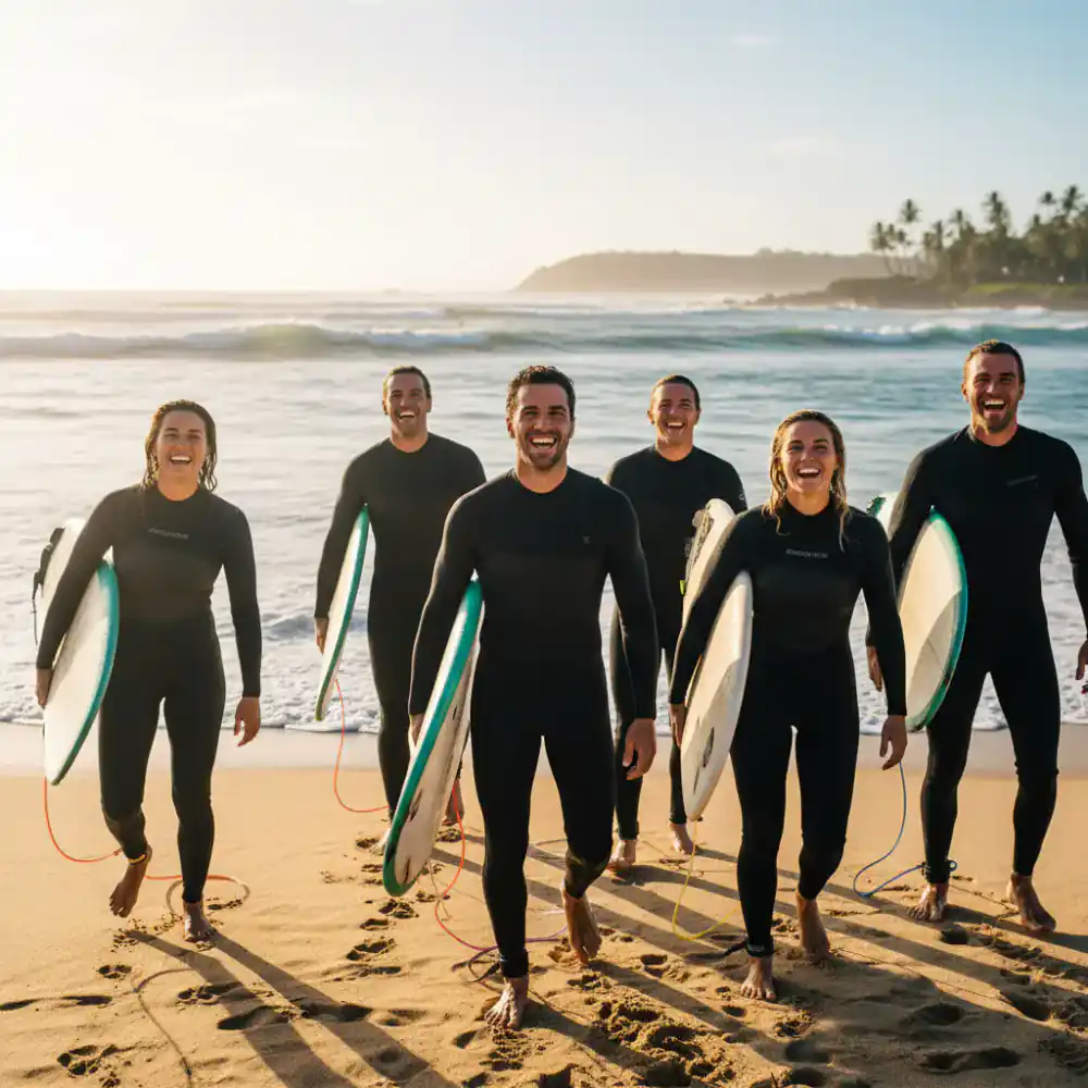Group of surfers smiling