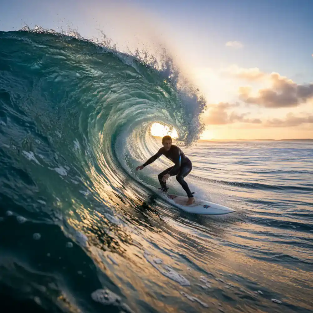 Surfer on a clear wave