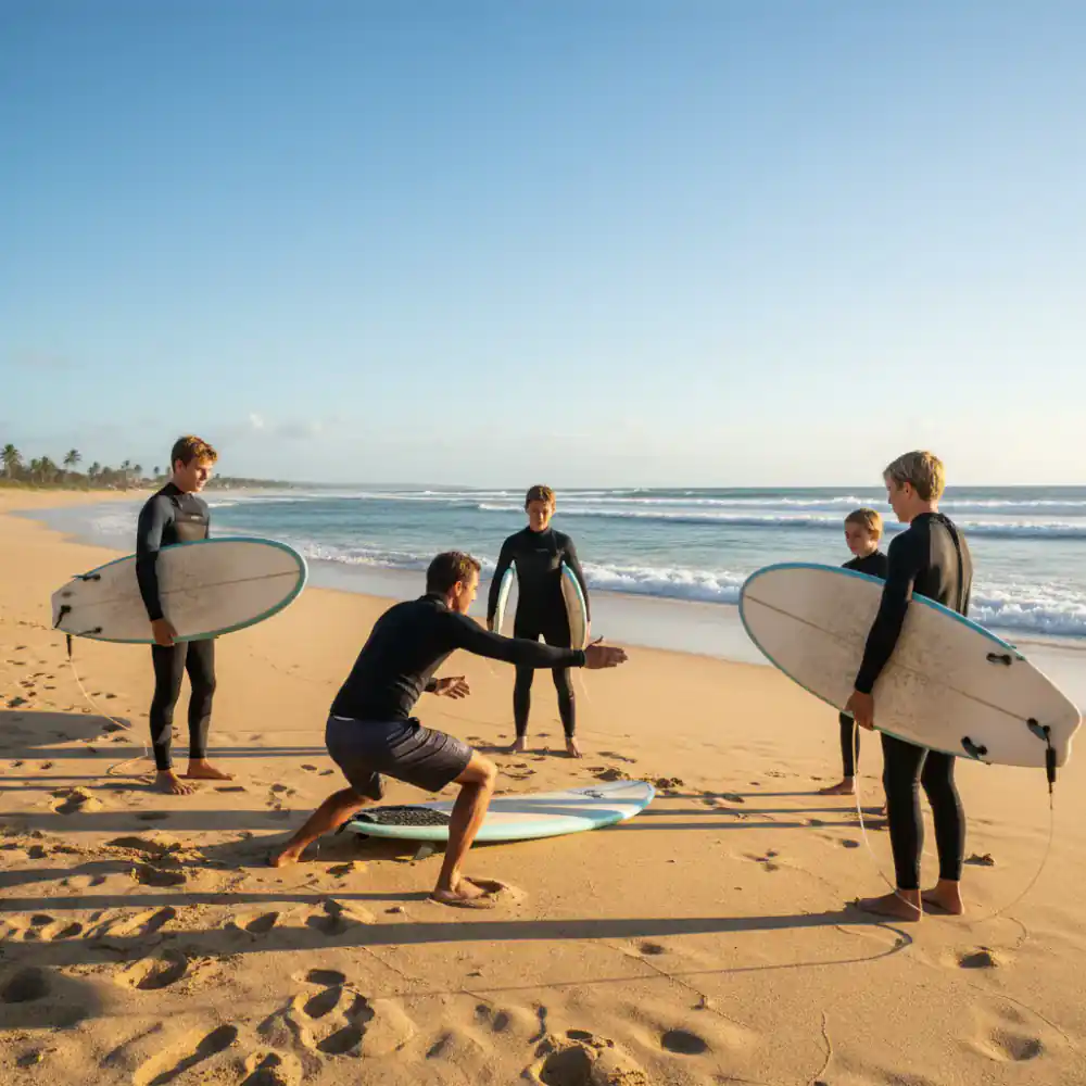 Coach demonstrating pop-up mechanics on the sand